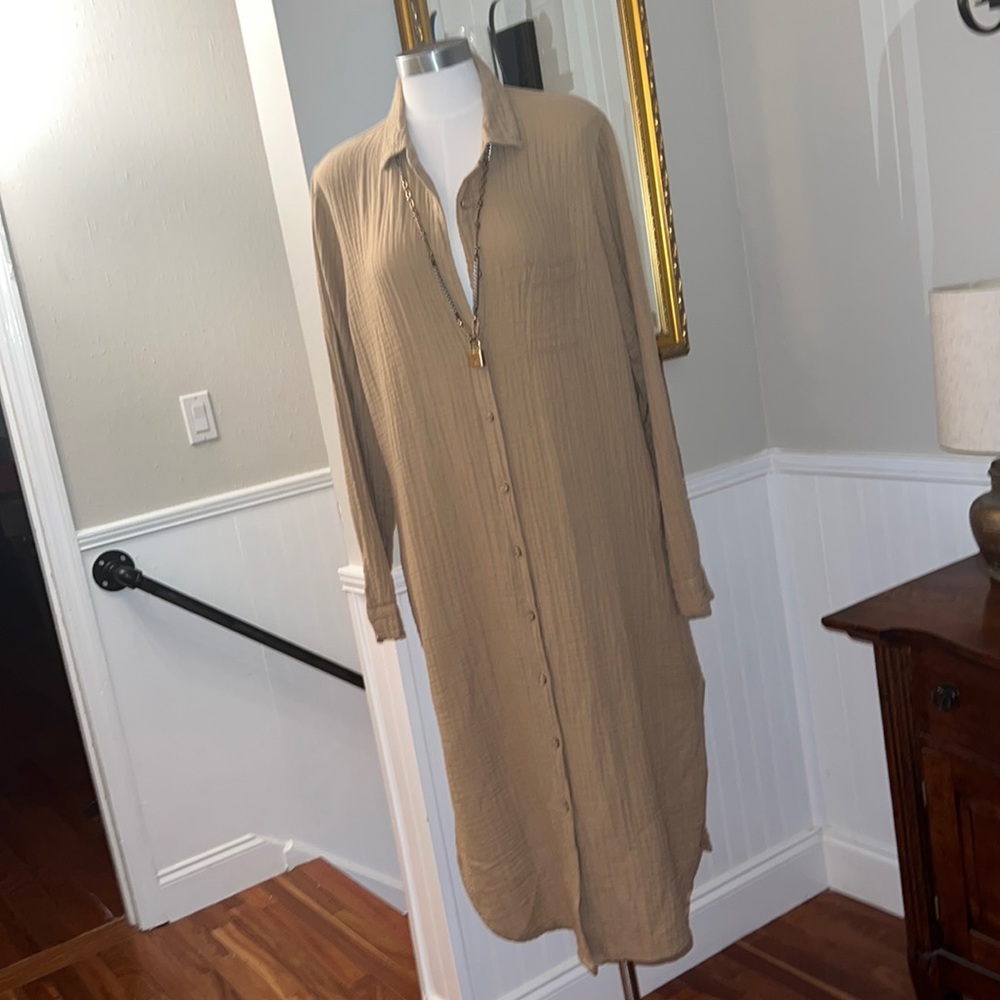 Stark Gauze Long Button Down Tan Large Dress. 100 Co… Gem